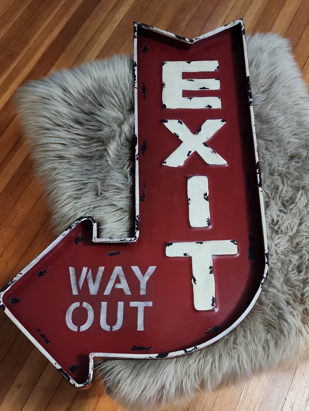 Red 'Exit Way Out' Arrow Wall Sign - Rustic Home Accent